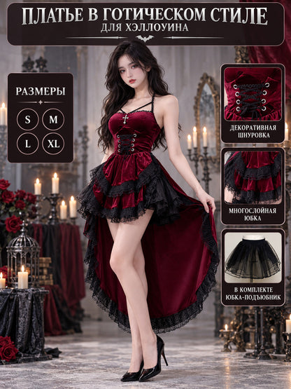 Red and Black Gothic Style Dress with Crinoline