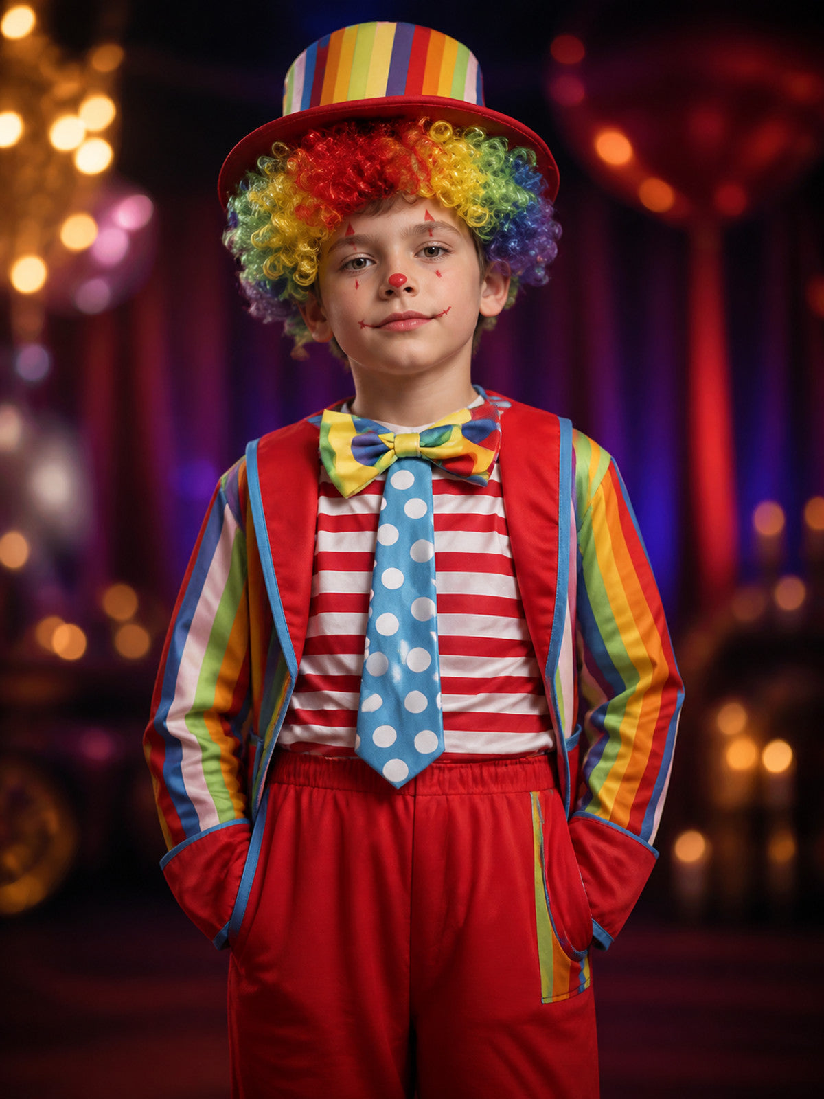 Kids' Multicolor Clown Circus Costume Set with Hat, Long-Sleeve Outfit on-model view