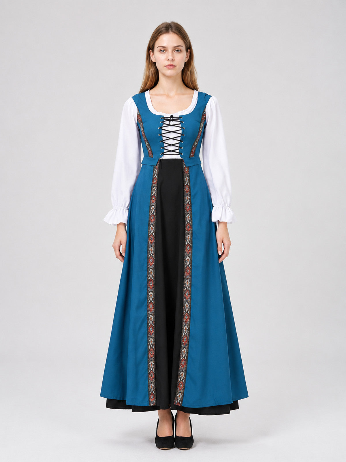 Blue Medieval-Style Stage Dress on-model view