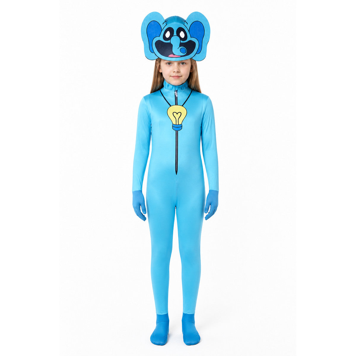 Blue Beast Costume from Poppy Playtime with Ears and a Light Bulb main product view