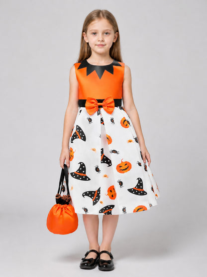 Children's Halloween Costume Dress with Orange Handbag on-model view