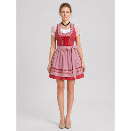 Bavarian Oktoberfest Dress Costume, Red and Pink on-model view