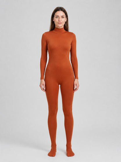 Stage jumpsuit with gloves and socks, orange on-model view