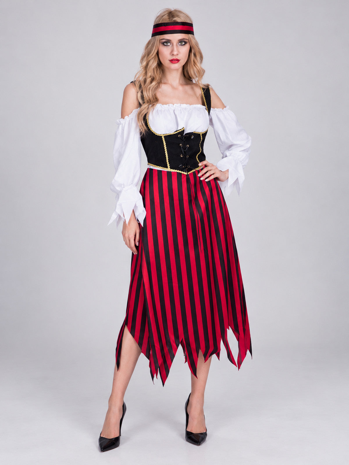 Pirate Carnival Costume with Striped Dress and Headband