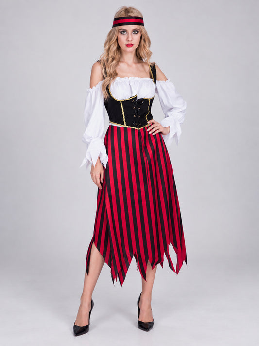 Pirate Carnival Costume with Striped Dress and Headband
