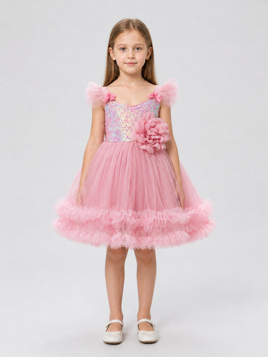Festive Sequin Princess Dress for Girls on-model view
