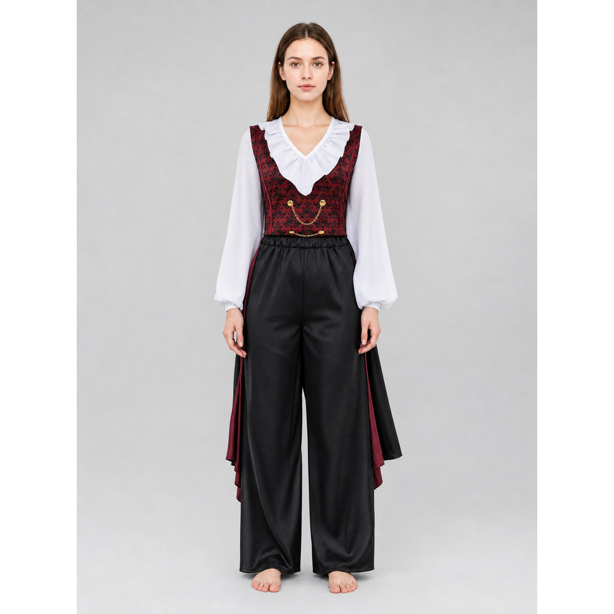 Cosplay Costume: Cloak, Top, Pants, Chain on-model view