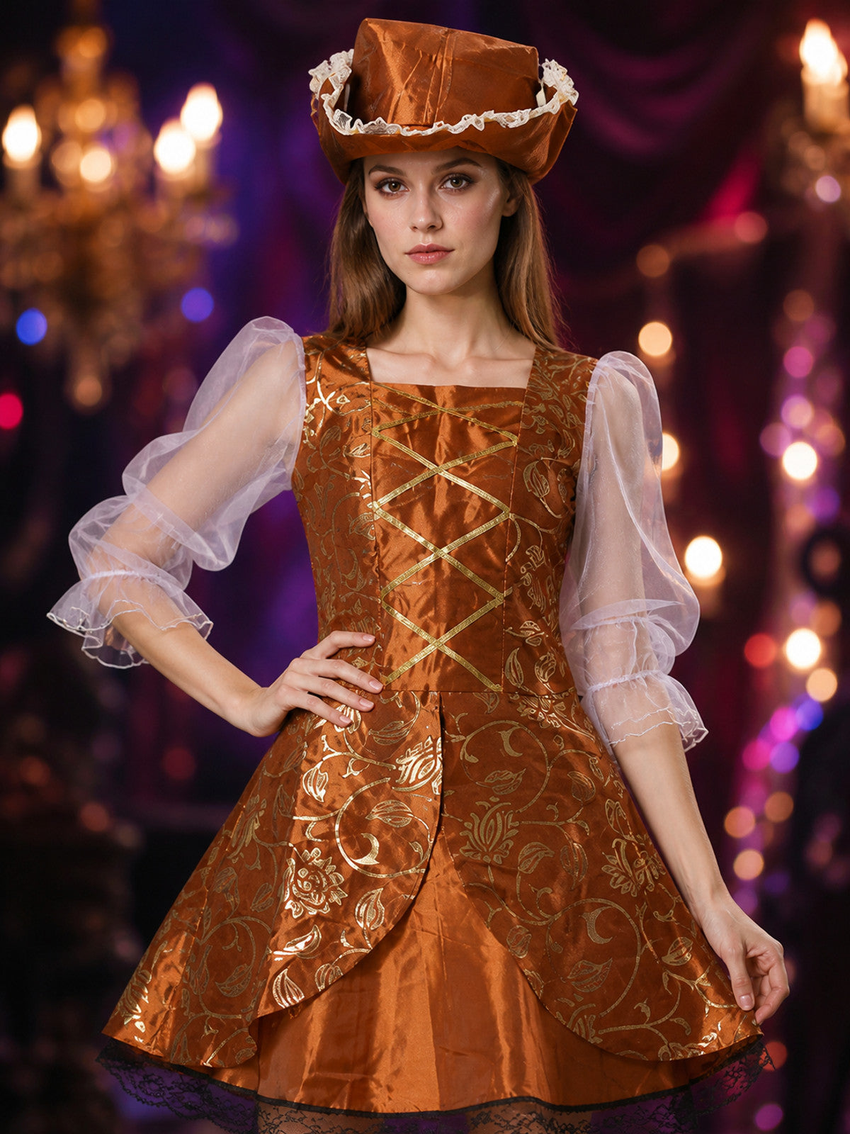 Halloween Pirate Costume with Tricorne Hat on-model view