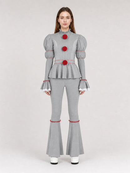 Carnival Circus Clown Costume with Ruffles on-model view
