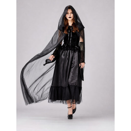 Women's Gothic Hooded Dress Costume on-model view
