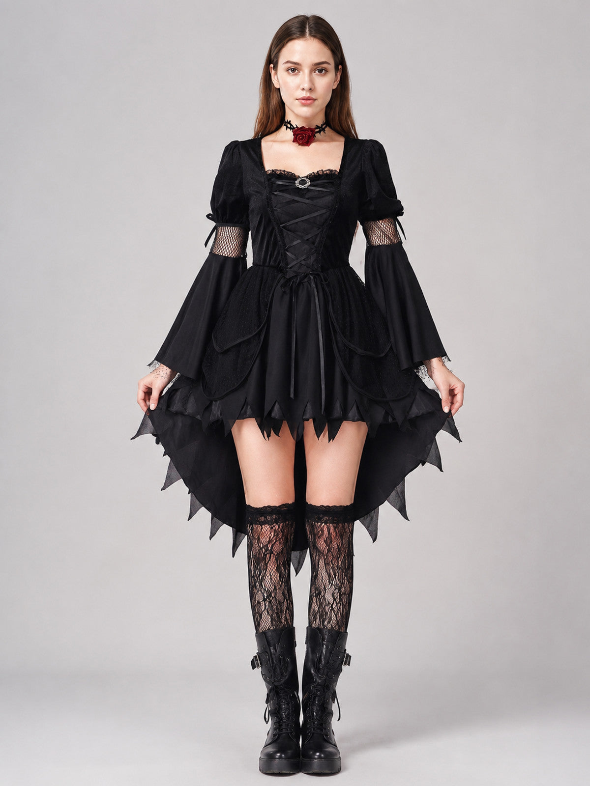 Gothic Carnival Dress with Choker on-model view