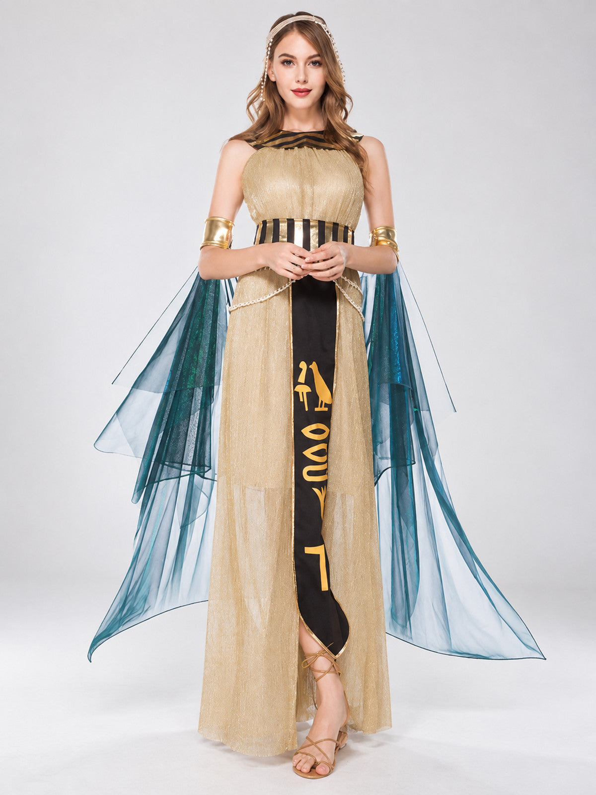 Egyptian Queen Costume with Cape on-model view
