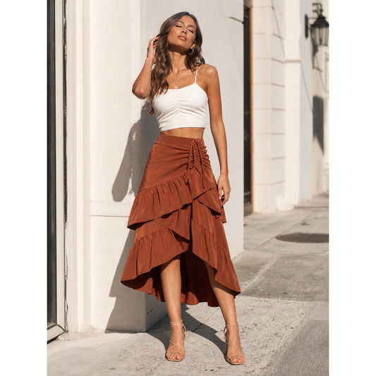 Asymmetrical Tiered Ruffle Skirt with Drawstring