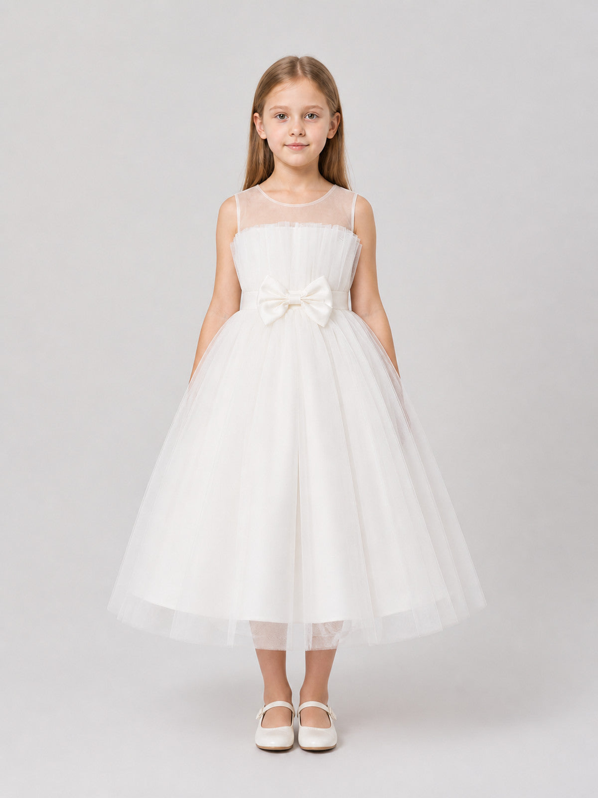 Girls' Princess Dress, Long and Full, with Bow on-model view