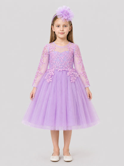 Children’s Princess Dress with Embroidery and Floral Headband on-model view
