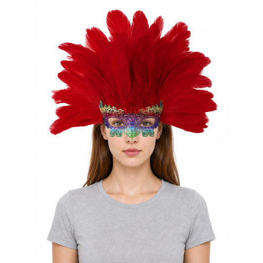 Carnival Headpiece with Red Feathers