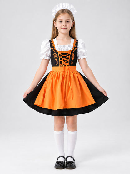 Children's Bavarian-Style Costume in Orange with Apron