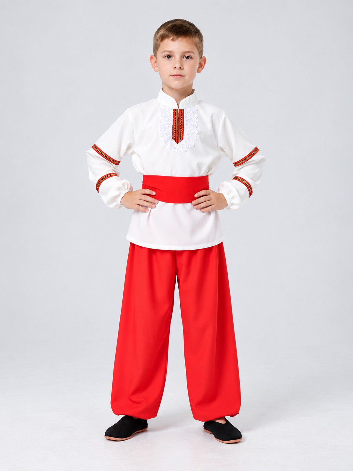 Kids' Russian Folk Dance Costume, White, Red