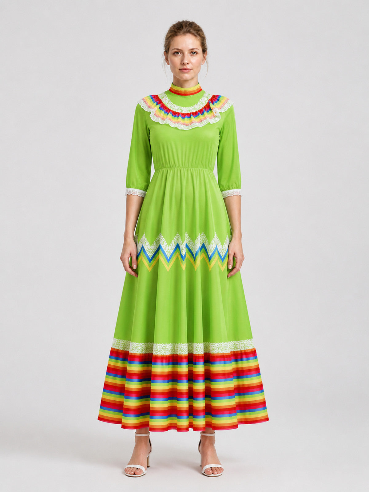 Ethnic Dress with a Full Skirt and Long Sleeves on-model view