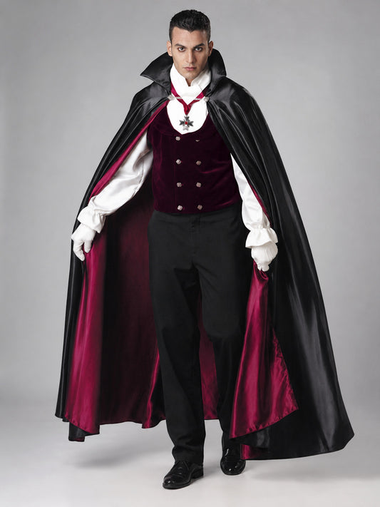 Vampire Costume with Cape and Vest on-model view