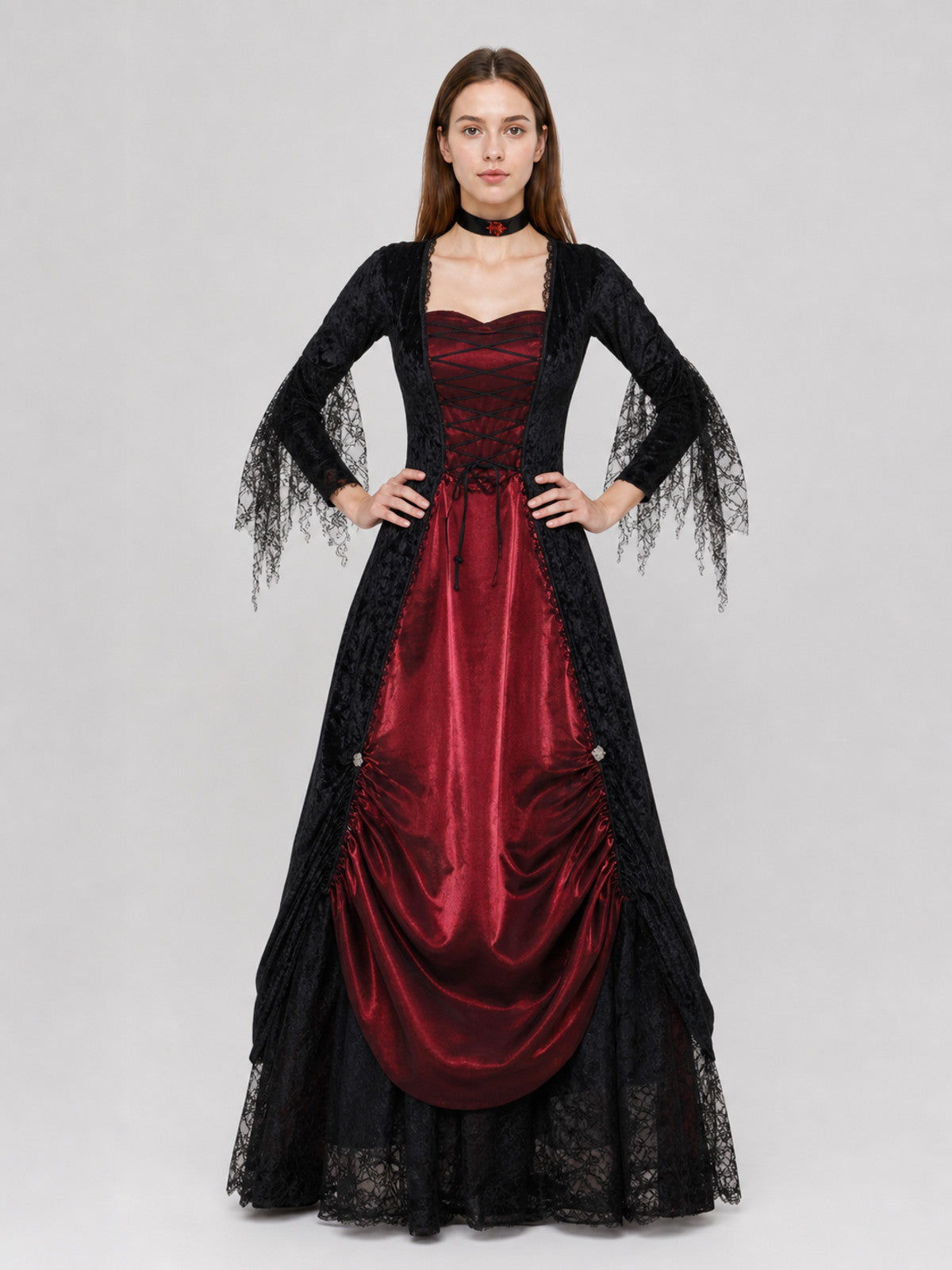 Gothic Vampire Halloween Dress with Choker on-model view