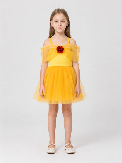 Children's tutu dress, square neckline, flower on-model view