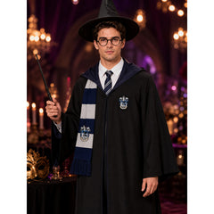 Men's Wizard Costume Set, Hooded Long Robe With Pointed Hat, Glasses, Wand