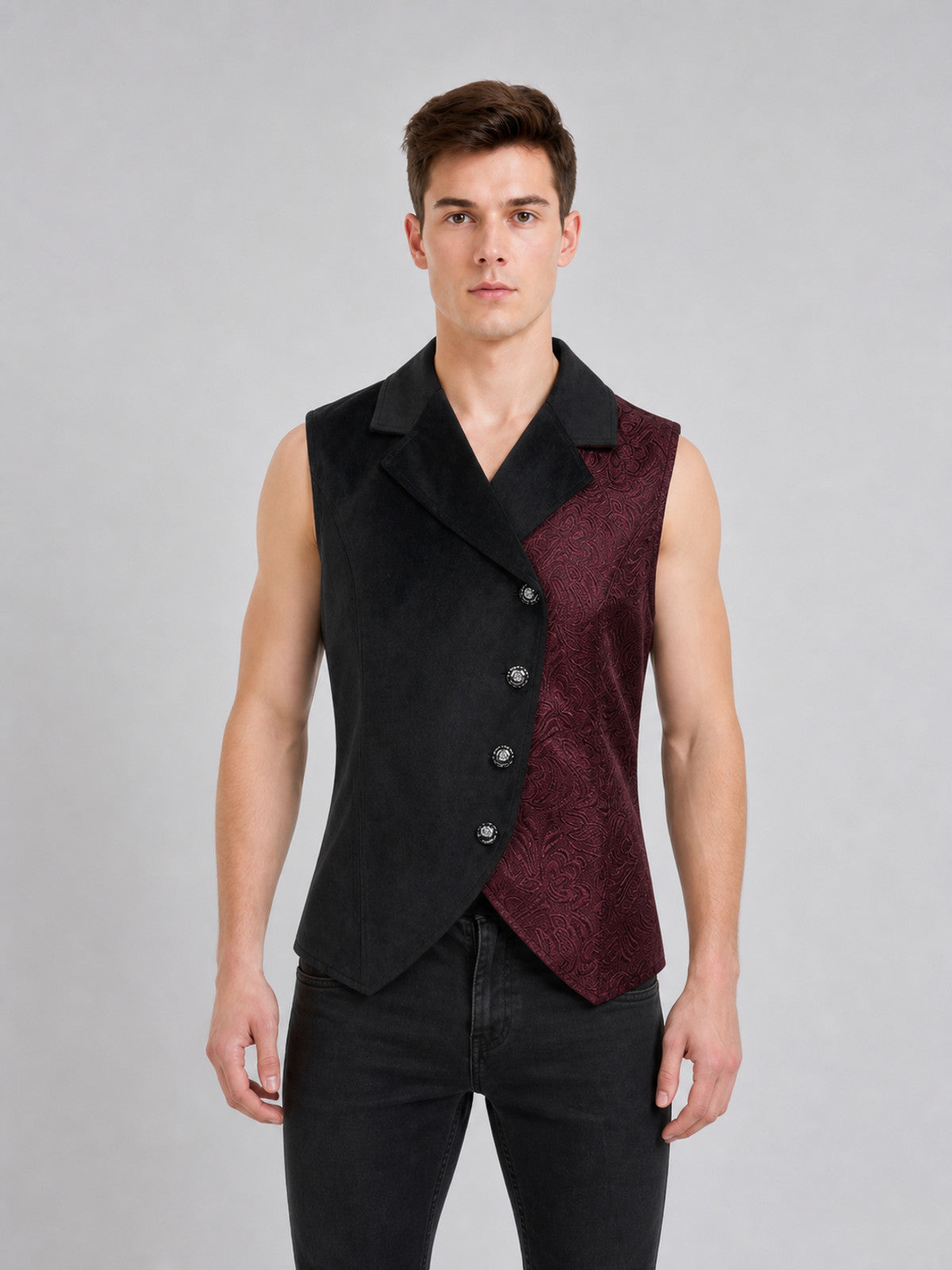 Asymmetrical Sleeveless Steampunk Vest on-model view