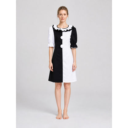 Short Black-and-White Clown Dress with Ruffles on-model view