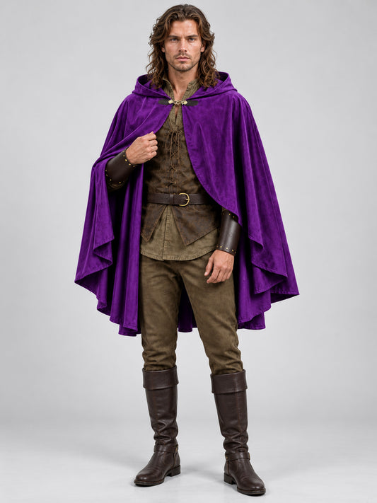 Carnival cape purple with hood and clasp
