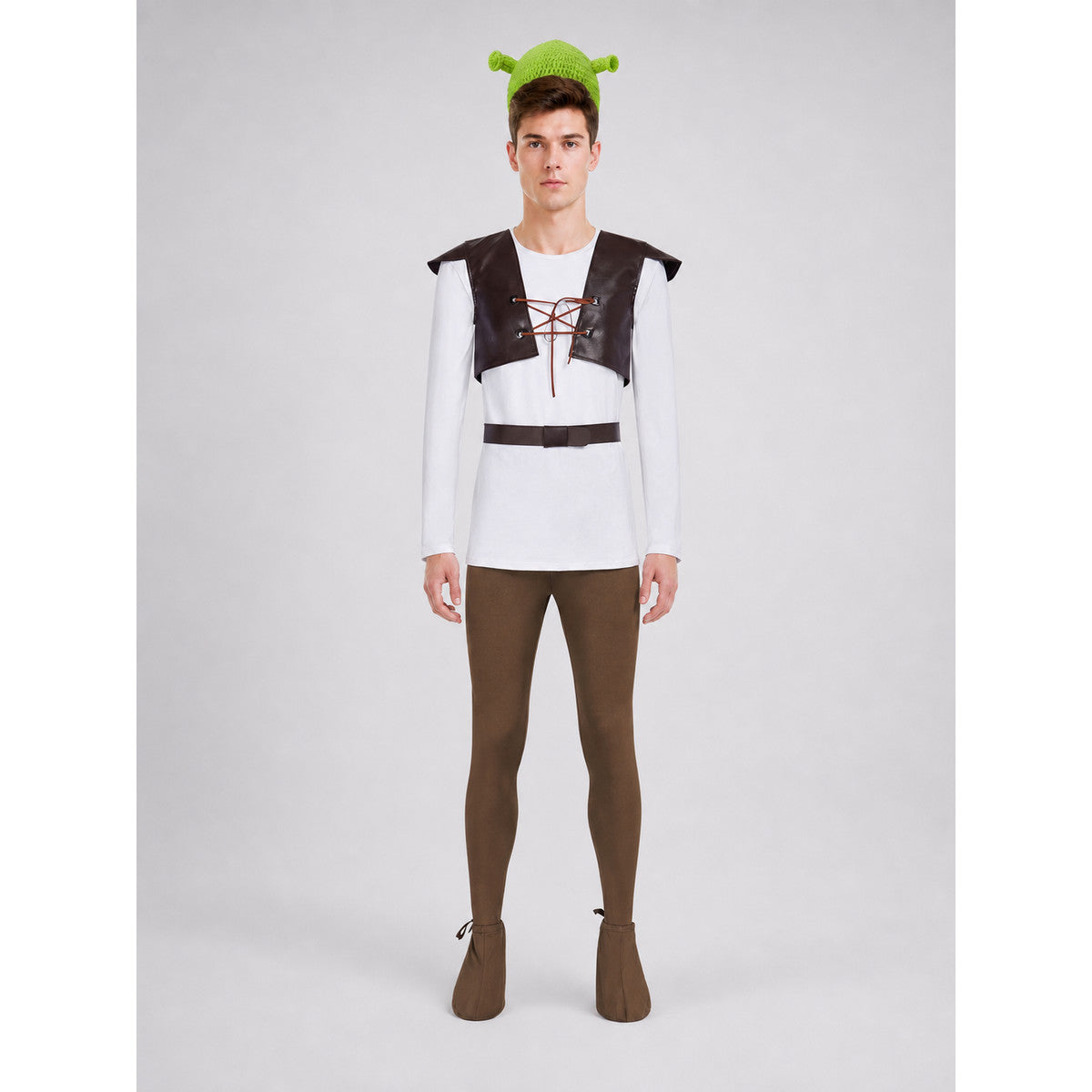 Medieval Shrek Cosplay Costume with Vest and Hat on-model view
