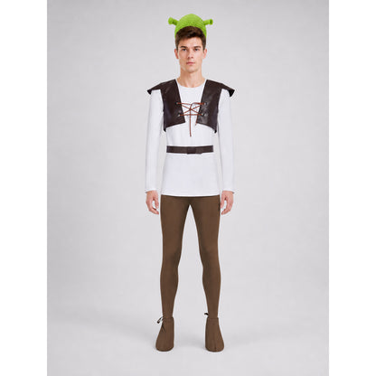 Medieval Shrek Cosplay Costume with Vest and Hat on-model view