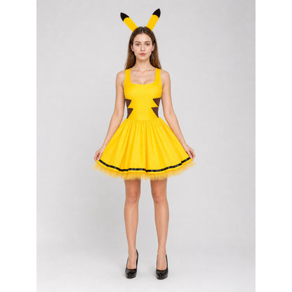 Yellow Insect Costume for Cosplay with Ears on-model view