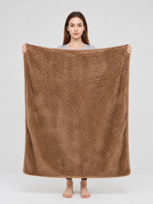Reversible Pet Blanket, Coffee Brown on-model view