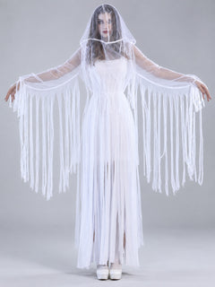 Carnival Costume: White Dress with Veil and Fringe