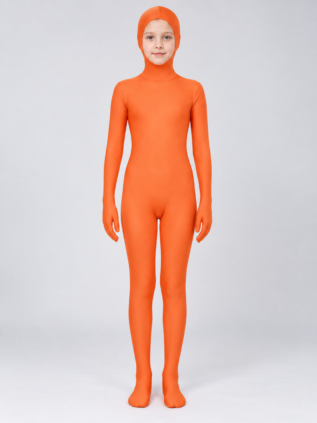 Orange Hooded One-Piece Jumpsuit Costume on-model view