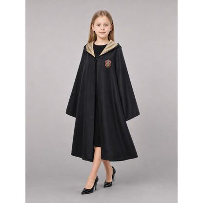 Black costume cloak with hood and accessories front view