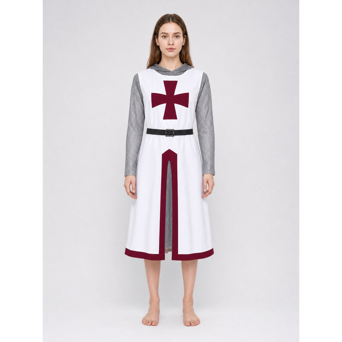 Templar Costume with Red Cross and Chainmail front view