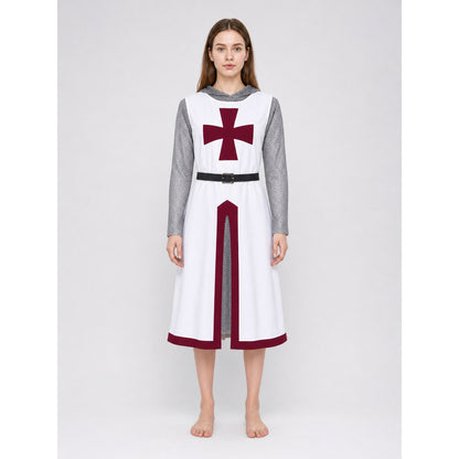 Templar Costume with Red Cross and Chainmail front view