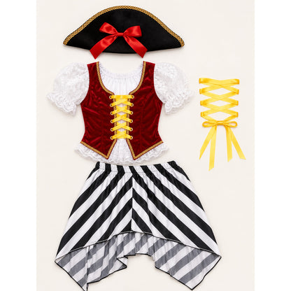 Women's Pirate Costume with Tricorn Hat for a Party on-model view