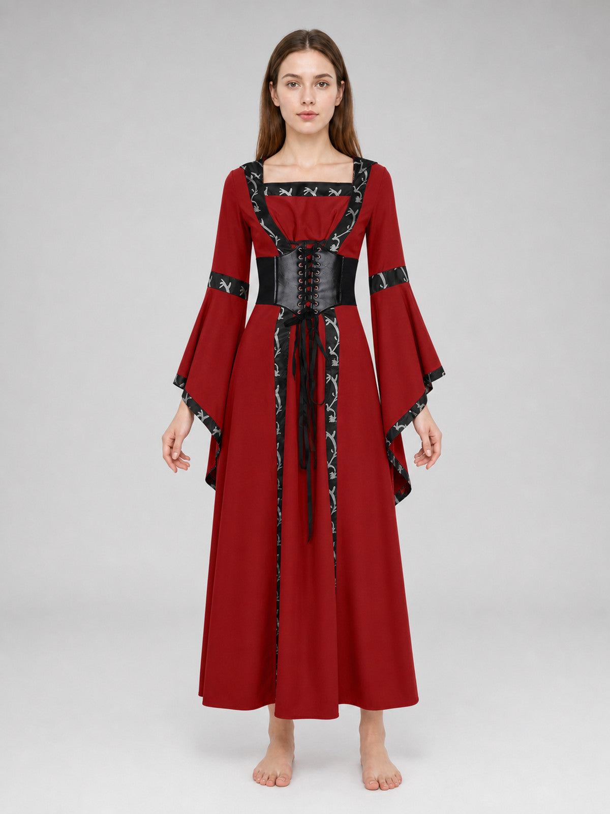 Gothic Medieval Hooded Dress front view