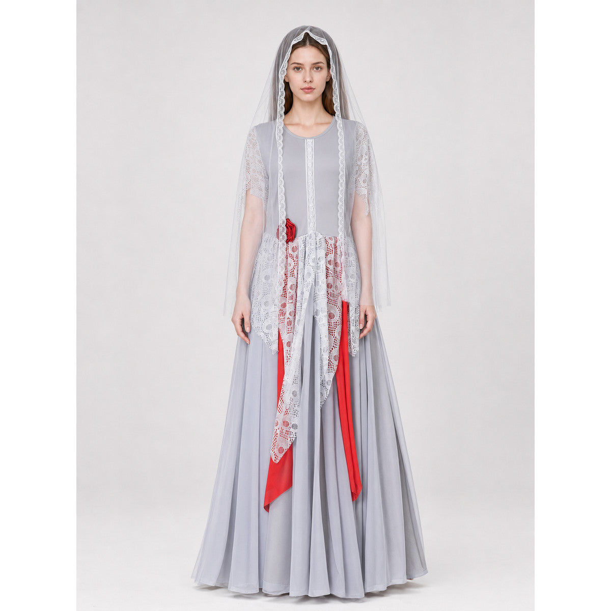 Gothic Ghost Costume with Long Veil and Lace