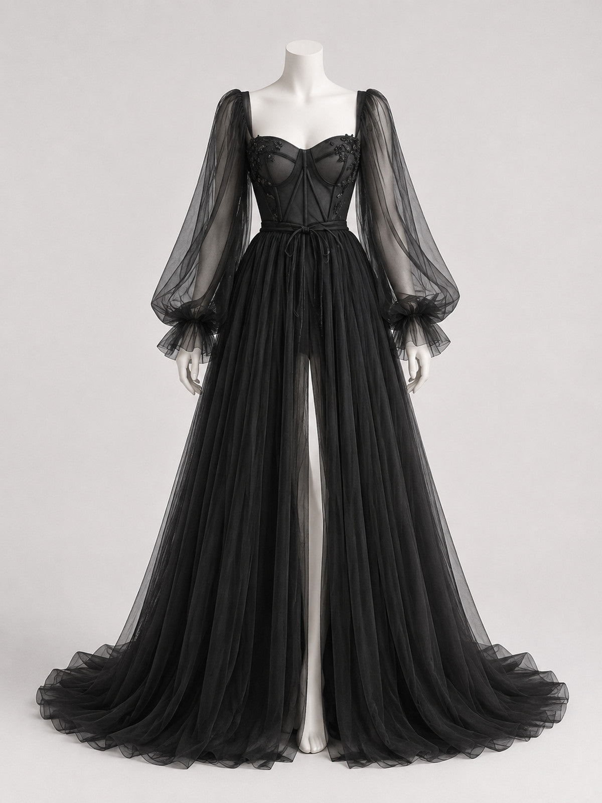 Black Floor-Length Evening Dress with a Corset Bodice