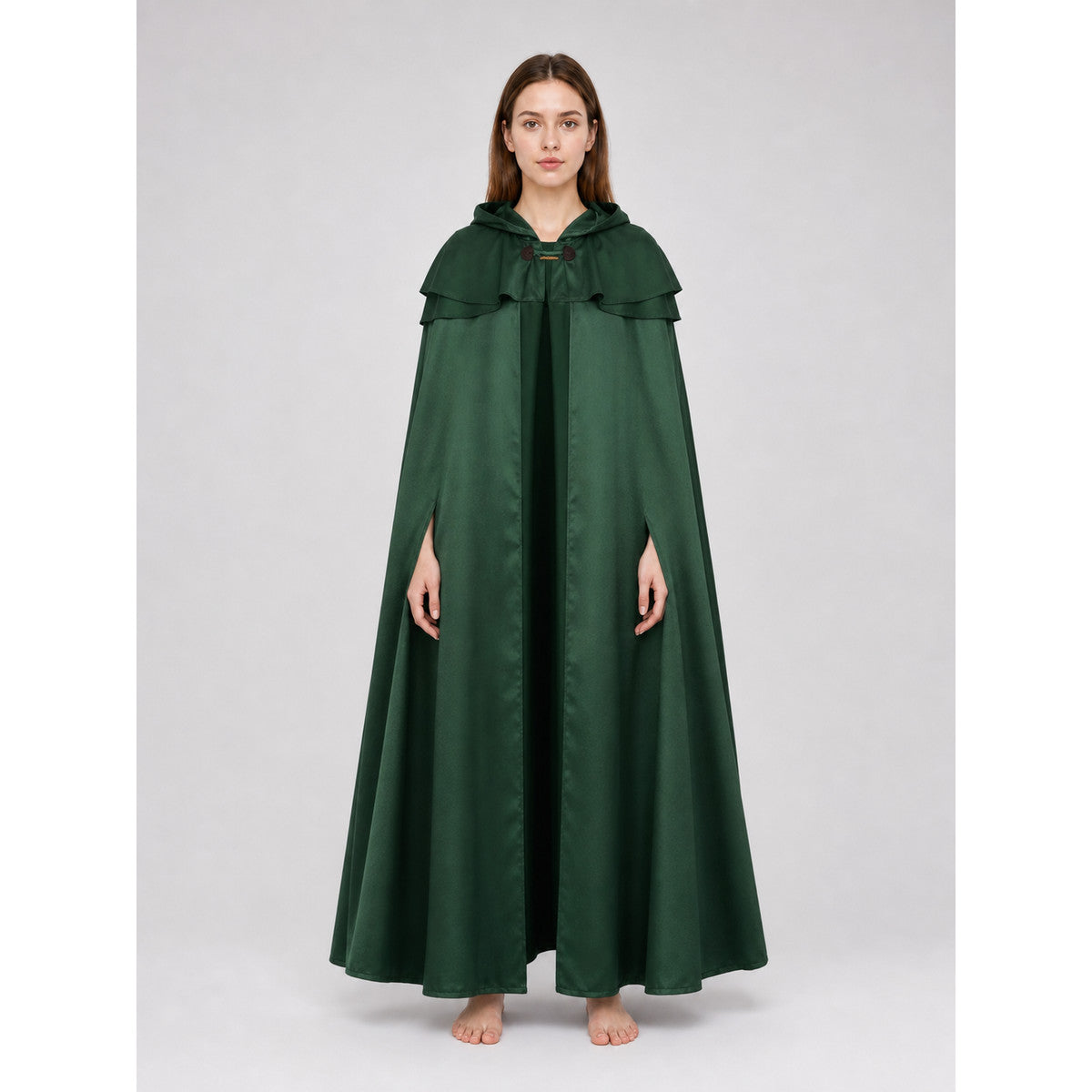 Dark Green Hooded Cape with Pendant