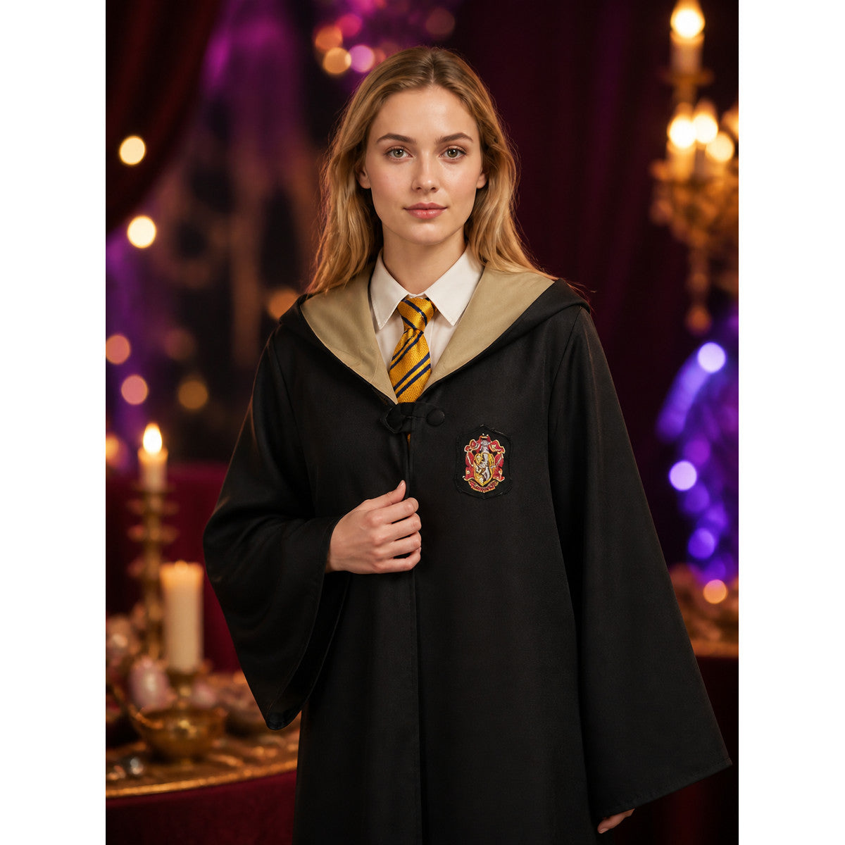 Black Hooded Wizard Robe Costume Set With Striped Tie For Halloween