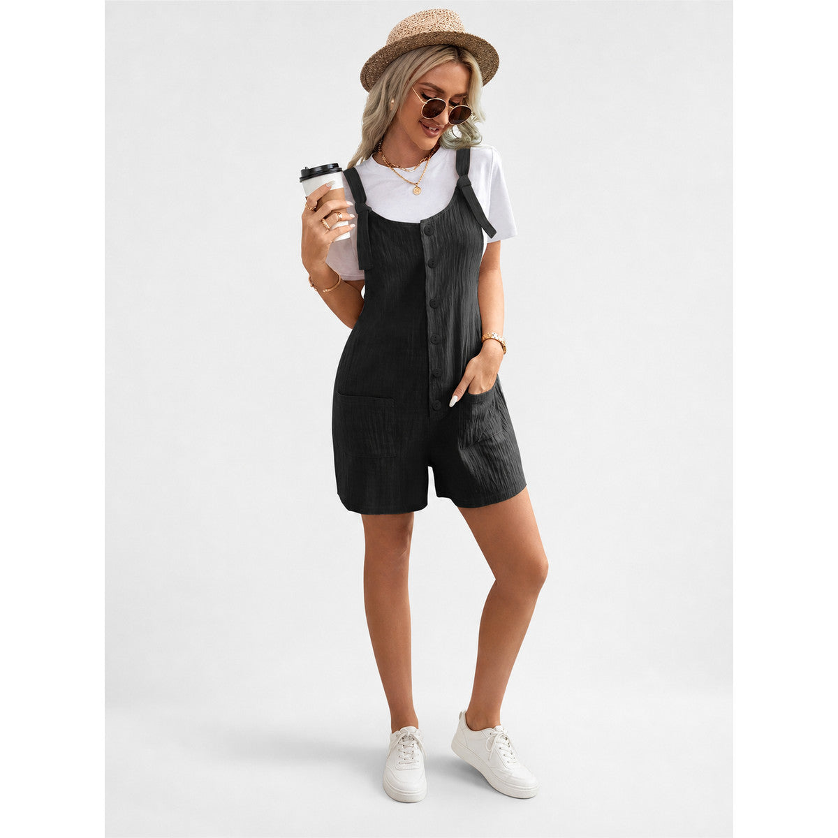 Black Loose-Fit Short Jumpsuit