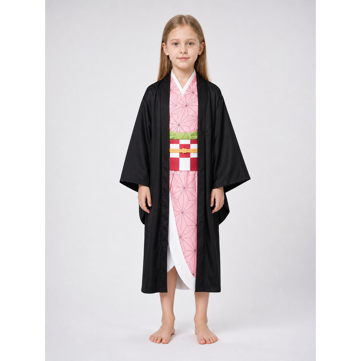 Japanese-Style Costume: Kimono, Cape, and Obi Belt on-model view