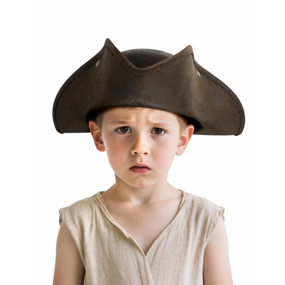 1pc Children's Dark Brown Tricorn Pirate Hat, Wide Curved Brim Costume Accessory for Pirate-Themed Dress-Up Parties and Role-Play