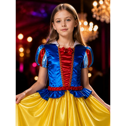 Kids Princess Costume Dress, Blue Red Yellow Ball Gown for Halloween on-model view
