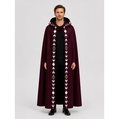 Halloween: Red Hooded Cloak of Death with Moon Pattern on-model view